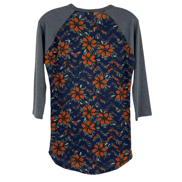 Lularoe Randy Womens Baseball Tee T Shirt Raglan Floral Blue Orange XXS NEW - Picture 2 of 7